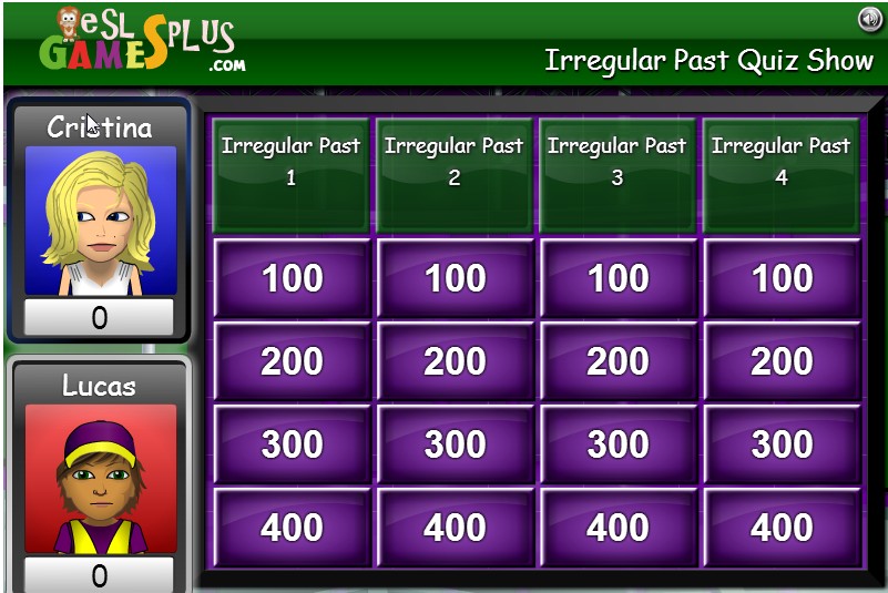 Irregular past tense verbs online board game